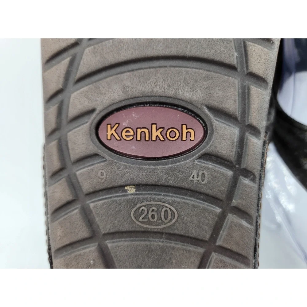 Kenkoh Spirit V Flip Flop Sandals Mens 9 Brown Leather Acupressure Massage 2314